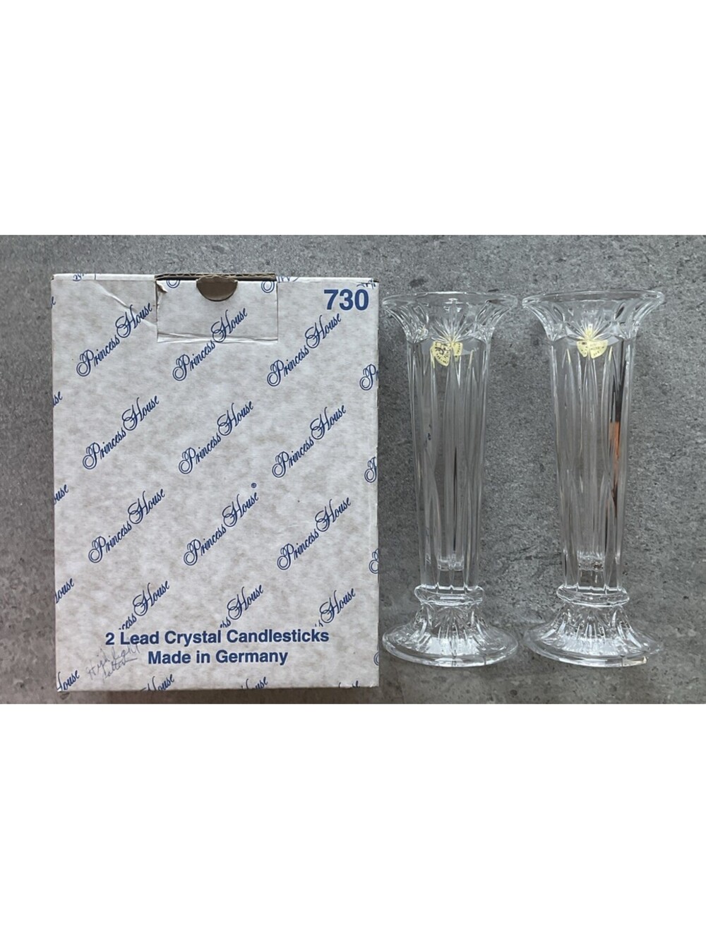 2 Princess House Highlights Lead Crystal Candlesticks Taper Holder Vase Fans 730